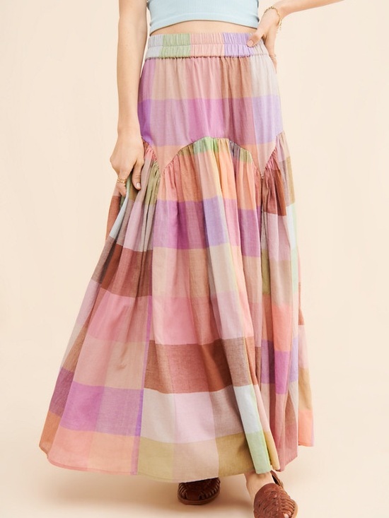 Rujuta Sheth Dresses & Skirts - Rujuta Sheth / leyla Pastel Plaid Maxi Skirt - Multicolor S